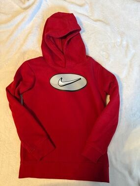 Nike Red Kids Hoodie with Silver Oval Swoosh